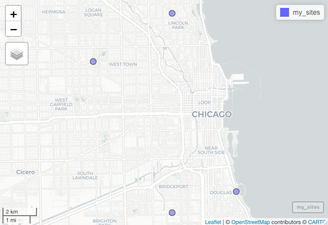 A map with four points in Chicago